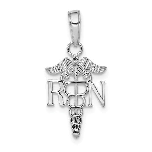 Million Charms 10K White Gold Themed RN (Registered Nurse) & Caduceus Pendant