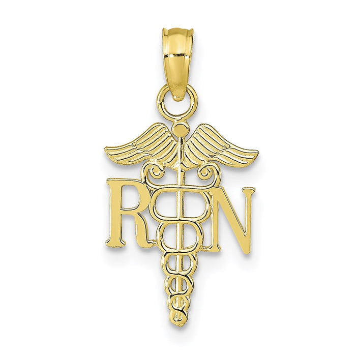Million Charms 10K Yellow Gold Themed RN (Registered Nurse) & Caduceus Pendant