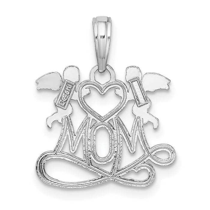 Million Charms 10K White Gold Themed Polished Mom With Heart & Angels Pendant