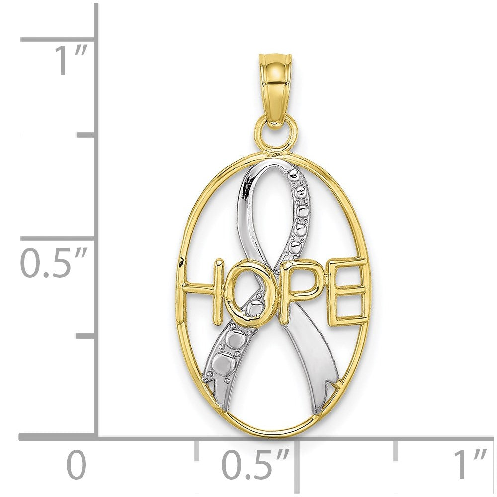 Million Charms 10K Yellow Gold Themed With Rhodium-plated Hope & Awareness Ribbon Pendant
