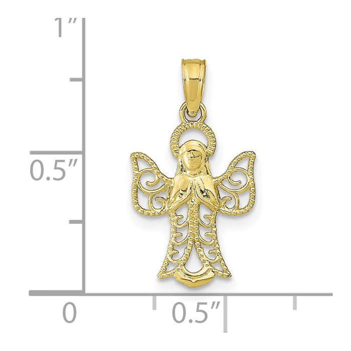 Million Charms 10K Yellow Gold Themed Angel With Filigree Cut-Out Wings / 2-D Textured & Hp