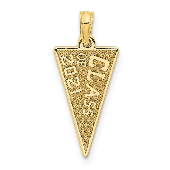 Million Charms 10K Yellow Gold  Class Of 2021 Rally Flag / Graduation Necklace Charm Pendant