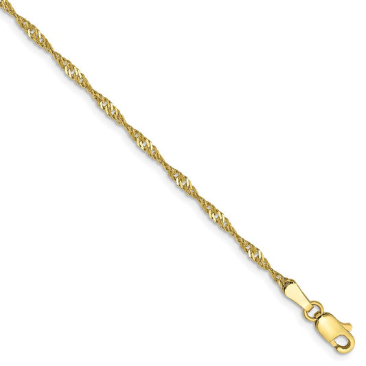 Million Charms 10k Yellow Gold 1.7mm Singapore Chain, Chain Length: 7 inches