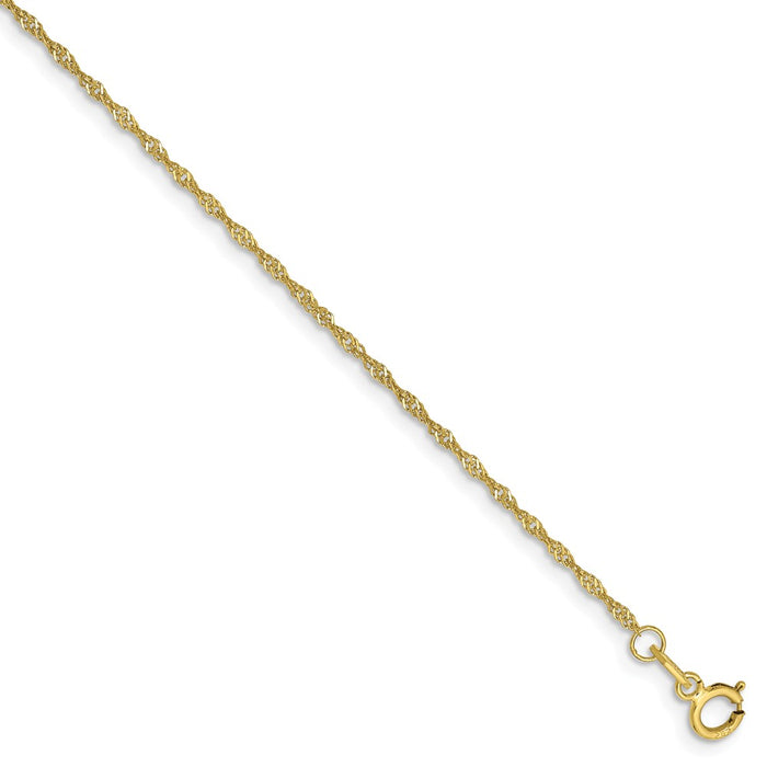 Million Charms 10k Yellow Gold 1.10mm Singapore Chain, Chain Length: 7 inches