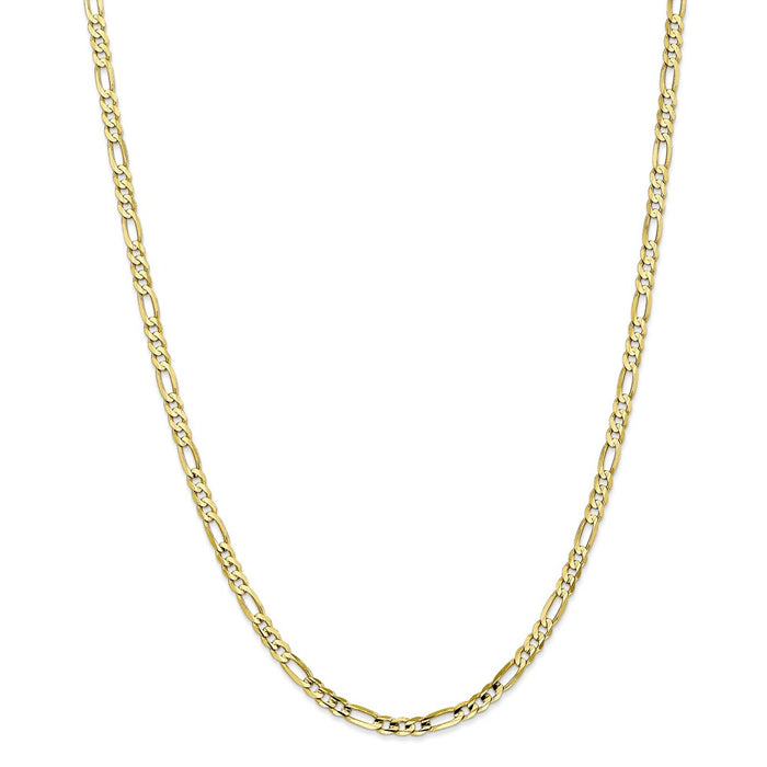 Million Charms 10k Yellow Gold, Necklace Chain, 4mm Light Concave Figaro Chain, Chain Length: 26 inches