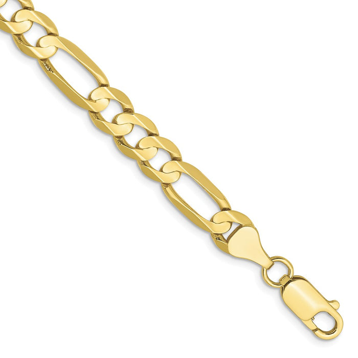 Million Charms 10k Yellow Gold 6.75mm Light Concave Figaro Chain Lobster Clasp, Chain Length: 8 inches