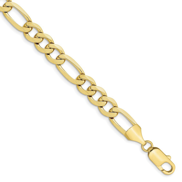 Million Charms 10k Yellow Gold 10mm Light Concave Figaro Chain, Chain Length: 8 inches