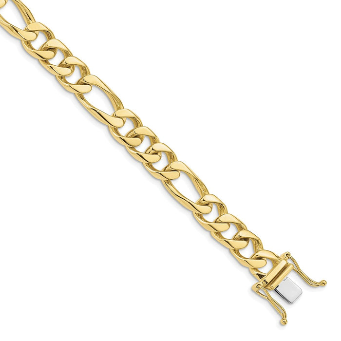 Million Charms 10k Yellow Gold 8.8mm Hand-polished Figaro Link Bracelet, Chain Length: 8 inches
