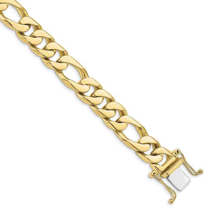 Million Charms 10k Yellow Gold 11mm Hand-Polished Figaro Link Bracelet, Chain Length: 8 inches