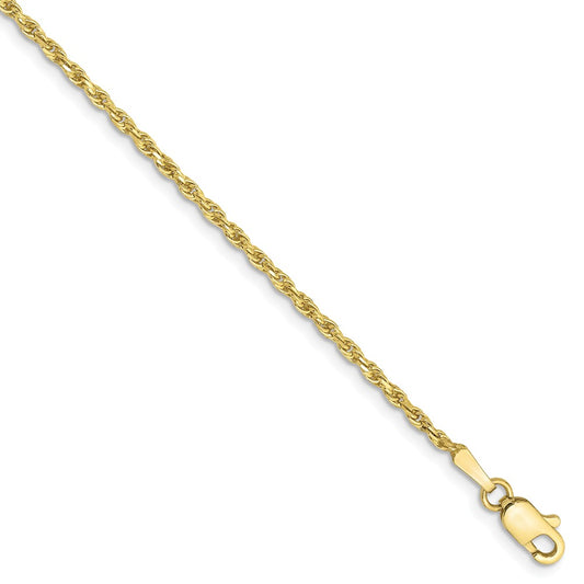Million Charms 10k Yellow Gold 1.6mm Machine Made Diamond Cut Rope Chain, Chain Length: 8 inches