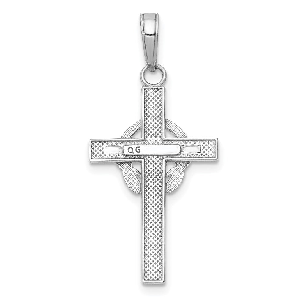 Million Charms 10K White Gold Themed Polished Claddagh Relgious Cross Pendant