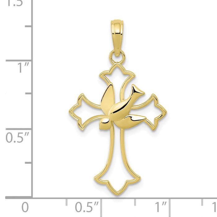 Million Charms 10K Yellow Gold Themed Polished Relgious Cross With Dove Pendant