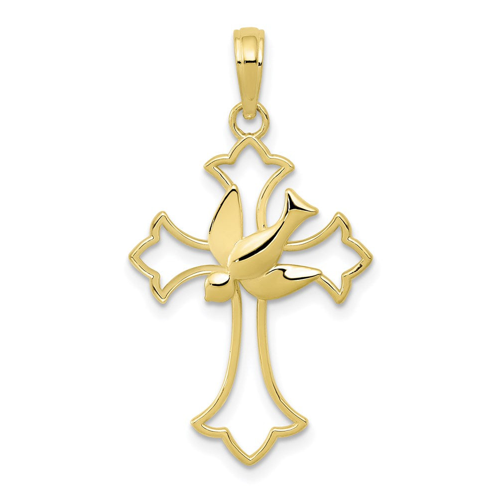 Million Charms 10K Yellow Gold Themed Polished Relgious Cross With Dove Pendant