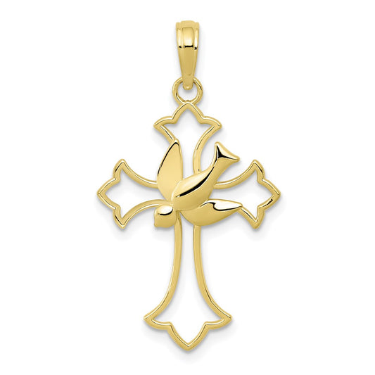 Million Charms 10K Yellow Gold Themed Polished Relgious Cross With Dove Pendant
