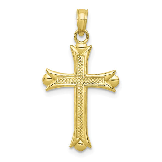 Million Charms 10K Yellow Gold Themed Fleur De Lis Relgious Cross Pendant