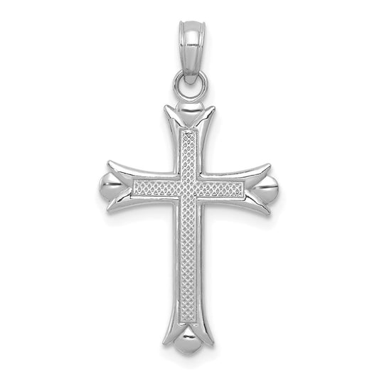 Million Charms 10K White Gold Themed Fleur De Lis Relgious Cross Pendant