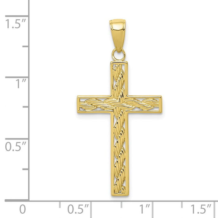 Million Charms 10K Yellow Gold Themed Rope Relgious Cross Pendant