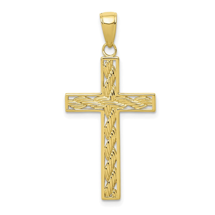 Million Charms 10K Yellow Gold Themed Rope Relgious Cross Pendant