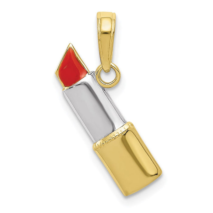 Million Charms 10K Yellow Gold Themed With Rhodium-plated Enameled Lipstick Charm