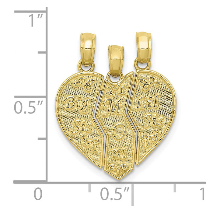 Million Charms 10K Yellow Gold Themed Break-Apart Big Sis, Mom, Lil Sis Charm