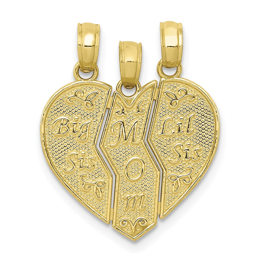 Million Charms 10K Yellow Gold Themed Break-Apart Big Sis, Mom, Lil Sis Charm