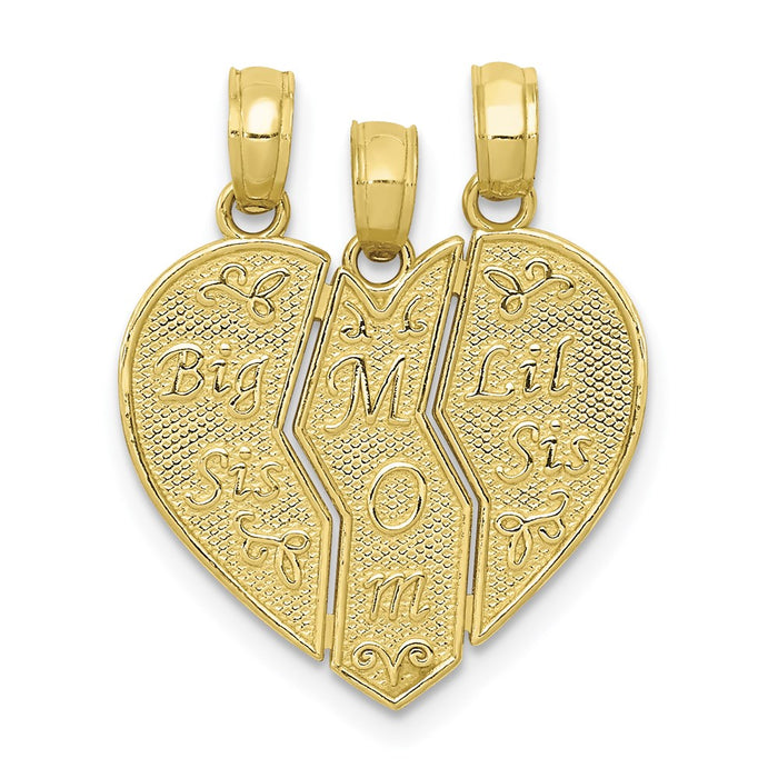 Million Charms 10K Yellow Gold Themed Break-Apart Big Sis, Mom, Lil Sis Charm