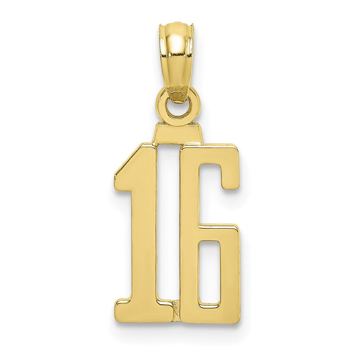 Million Charms 10K Yellow Gold Themed Number 16 Pendant