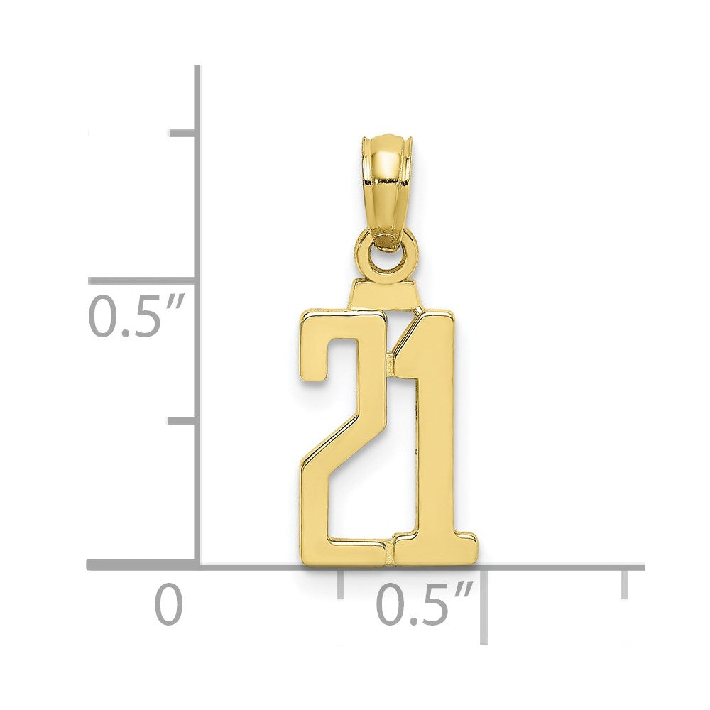 Million Charms 10K Yellow Gold  Number 21 Pendant, Graduation, Birthday, Anniversary