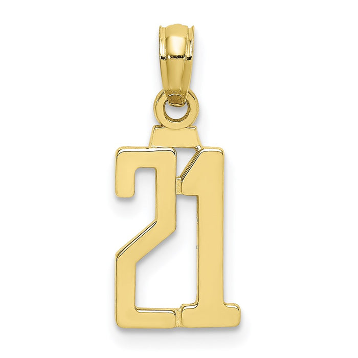 Million Charms 10K Yellow Gold  Number 21 Pendant, Graduation, Birthday, Anniversary