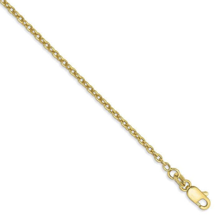 Million Charms 10k Yellow Gold 2mm Solid Polished Cable Chain Anklet, Chain Length: 9 inches