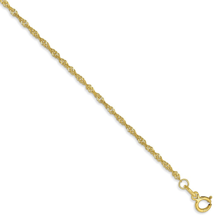 Million Charms 10k Yellow Gold 1.4mm Singapore Chain, Chain Length: 7 inches