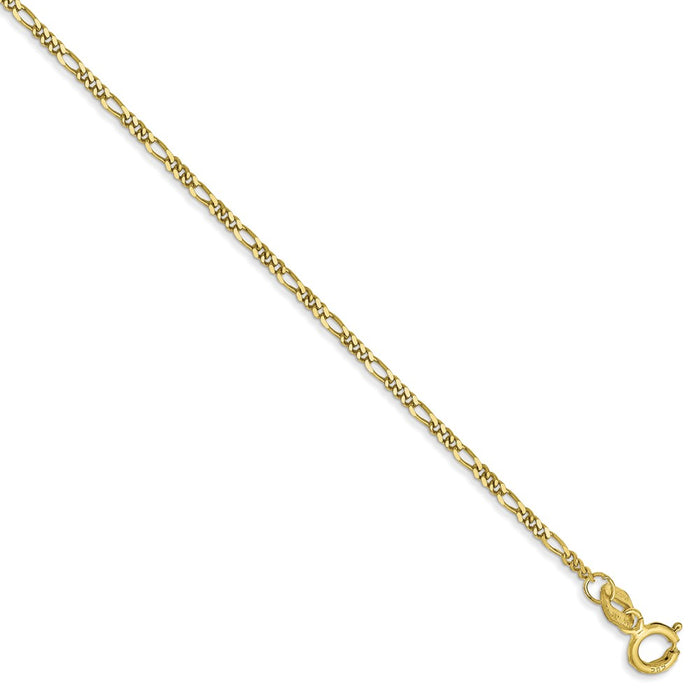 Million Charms 10k Yellow Gold 1.25mm Flat Figaro Chain, Chain Length: 7 inches
