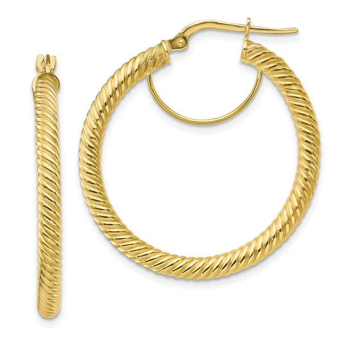 Million Charms 10k Yellow Gold 3x25 Twisted Round Hoop Earrings, 32mm x 31.25mm