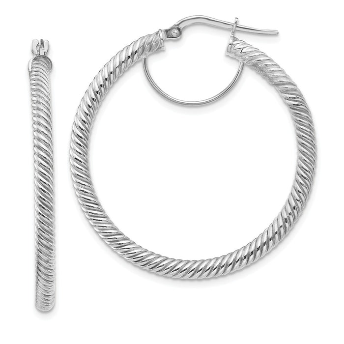 Million Charms 10k 3x30 White Gold Twisted Round Hoop Earrings, 38.75mm x 36mm