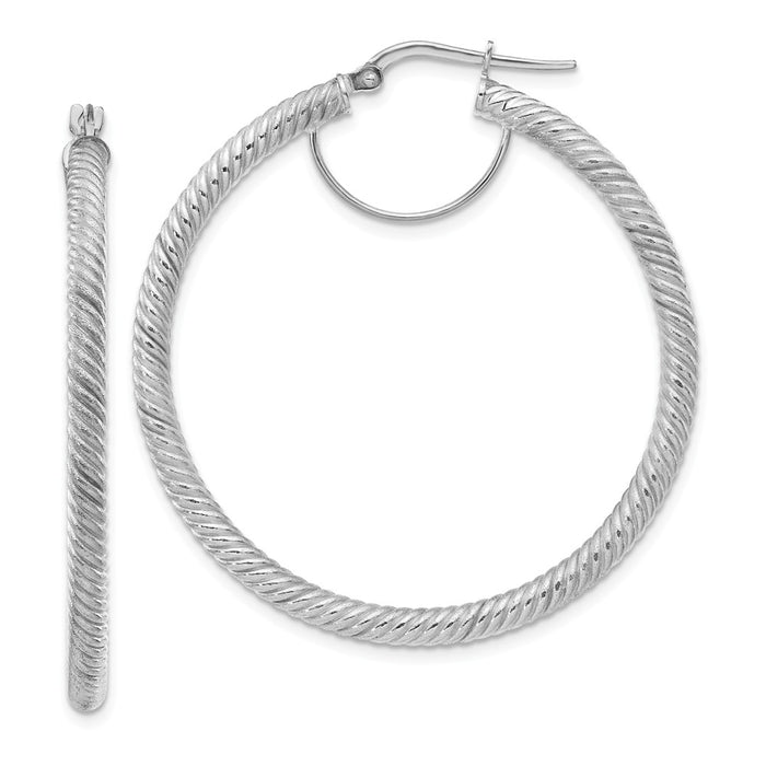 Million Charms 10k 3x35 White Gold Twisted Round Hoop Earrings, 42.5mm x 39.5mm