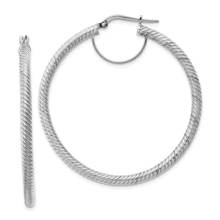 Million Charms 10k 3x40 White Gold Twisted Round Hoop Earrings, 47.5mm x 44.75mm