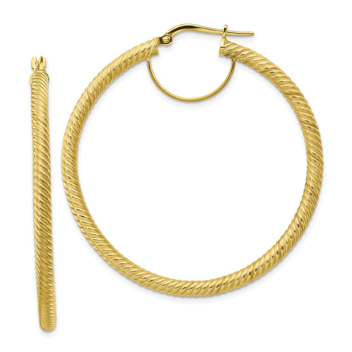 Million Charms 10k Yellow Gold 3x40 Twisted Round Hoop Earrings, 47.5mm x 44.75mm
