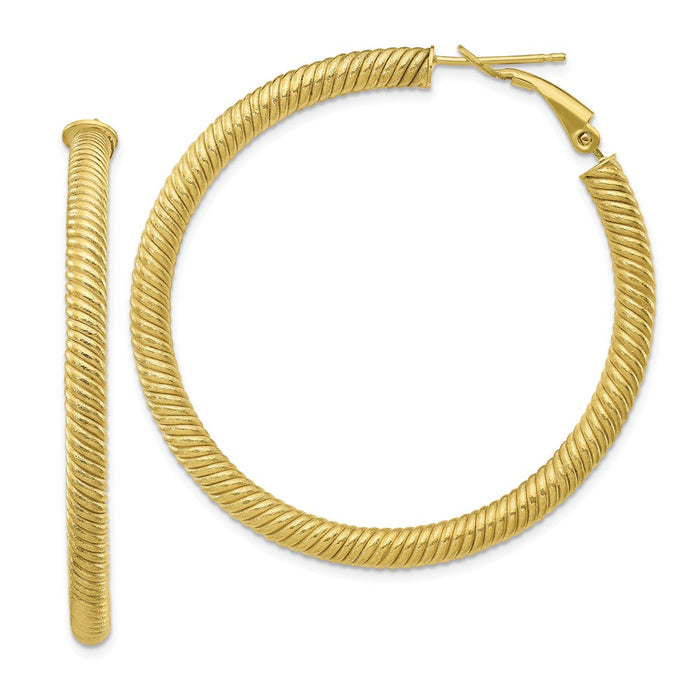 Million Charms 10k Yellow Gold 4x40 Twisted Round Omega Back Hoop Earrings, 49mm x 48mm