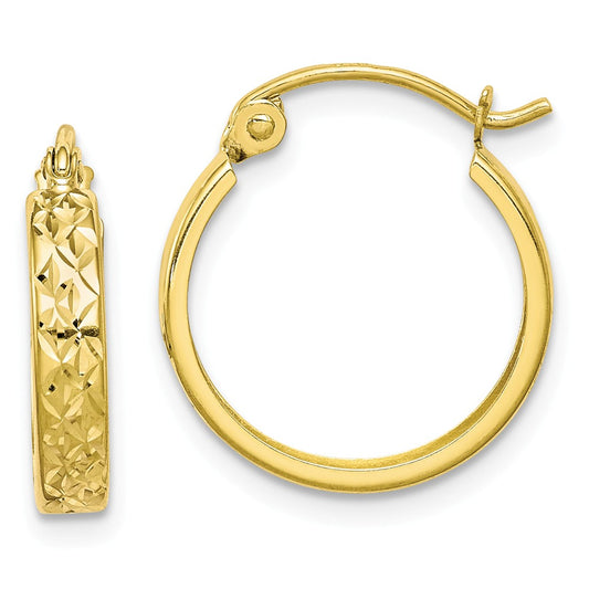Million Charms 10k Yellow Gold Diamond-Cut Square Tube Hoop Earrings, 15mm x 15mm