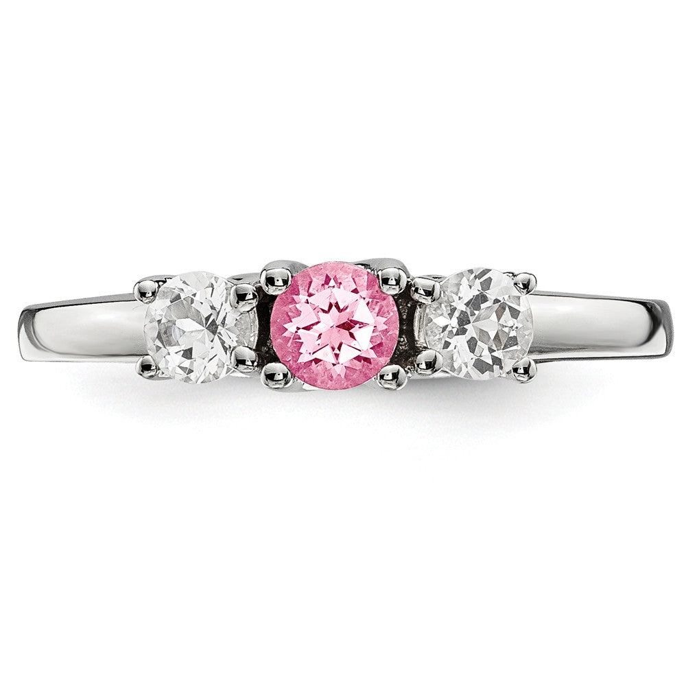 10k White Gold Survivor Collection Clear/Pink Swarovski Topaz Pamela Ring, Size: 7