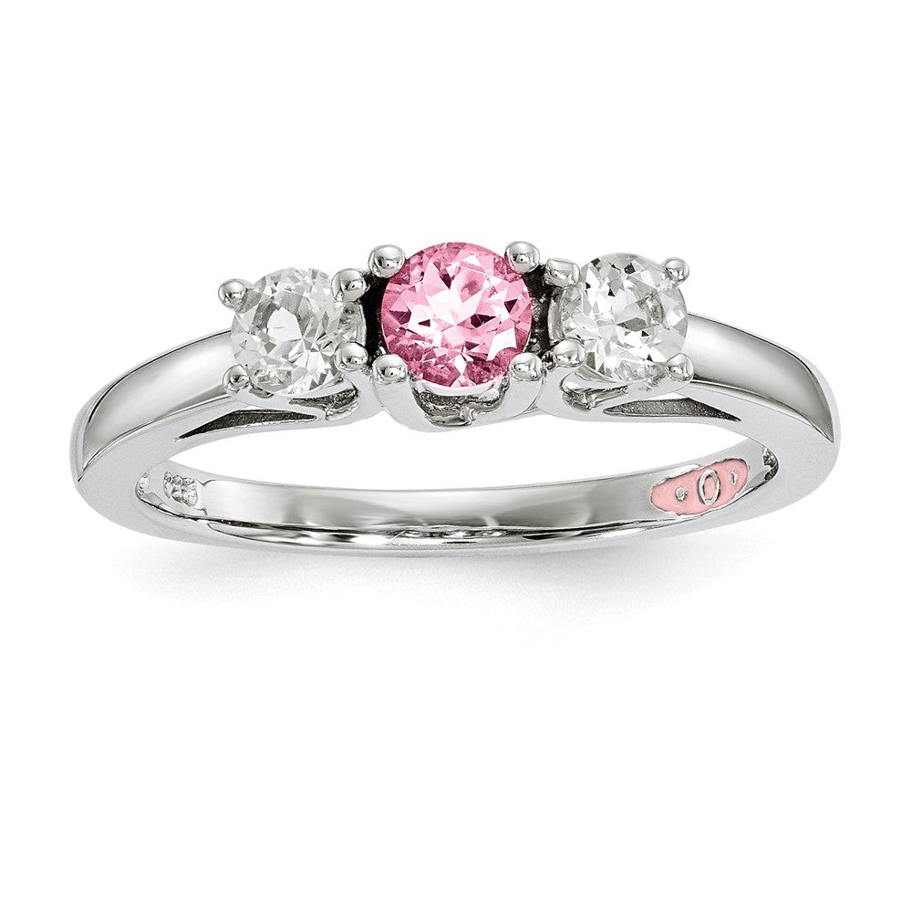 10k White Gold Survivor Collection Clear/Pink Swarovski Topaz Pamela Ring, Size: 7