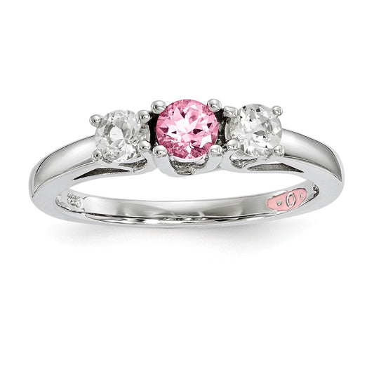 10k White Gold Survivor Collection Clear/Pink Swarovski Topaz Pamela Ring, Size: 7