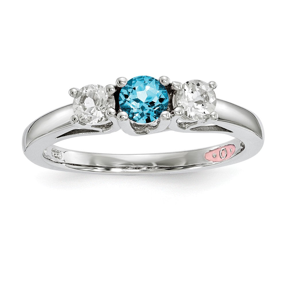 10k White Gold Survivor Collection Clear & Blue Swarovski Topaz Pamela Ring, Size: 7