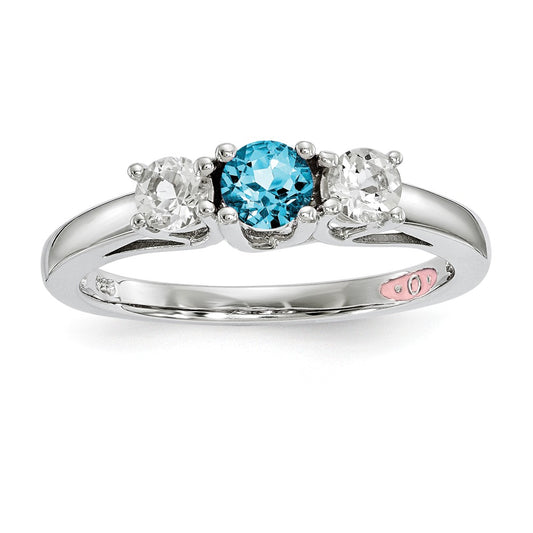 10k White Gold Survivor Collection Clear & Blue Swarovski Topaz Pamela Ring, Size: 7