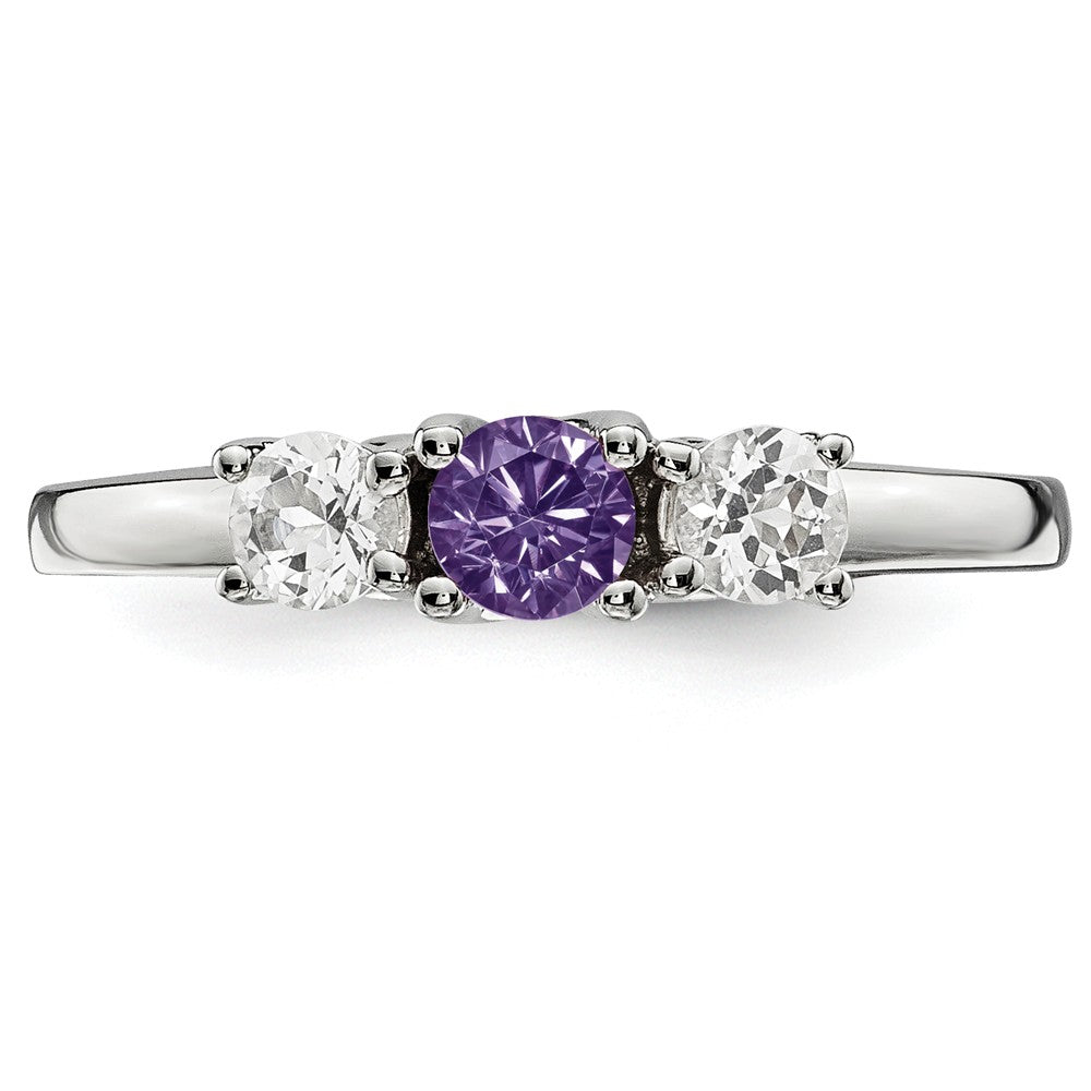 10k White Gold Survivor Collection Clear/Purple Swarovski Topaz Pamela Ring, Size: 7