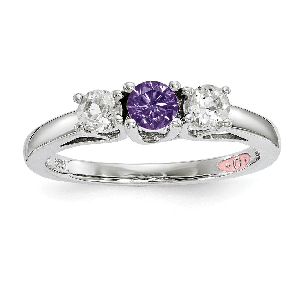 10k White Gold Survivor Collection Clear/Purple Swarovski Topaz Pamela Ring, Size: 7