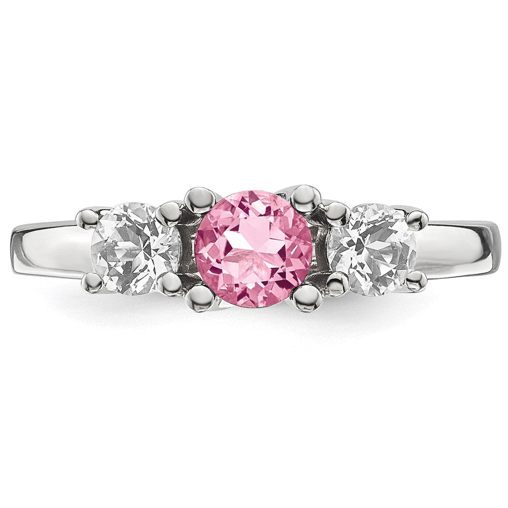 10k White Gold Survivor Clear & Pink Swarovski Topaz Pamela Ring, Size: 7