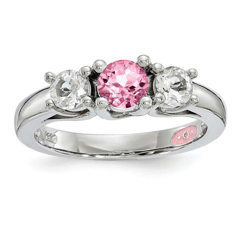 10k White Gold Survivor Clear & Pink Swarovski Topaz Pamela Ring, Size: 7