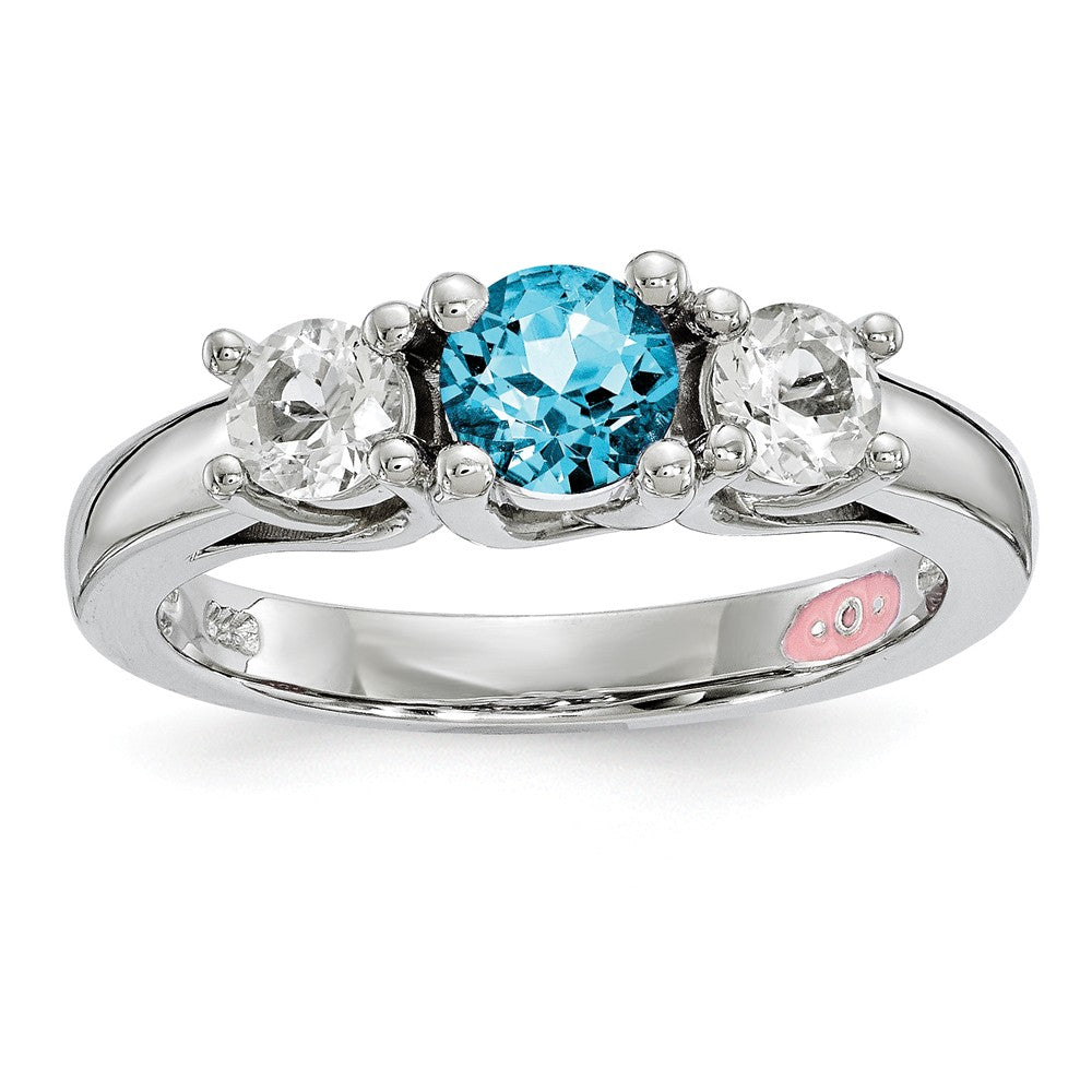 10k White Gold Survivor Collection Clear & Blue Swarovski Topaz Pamela Ring, Size: 7
