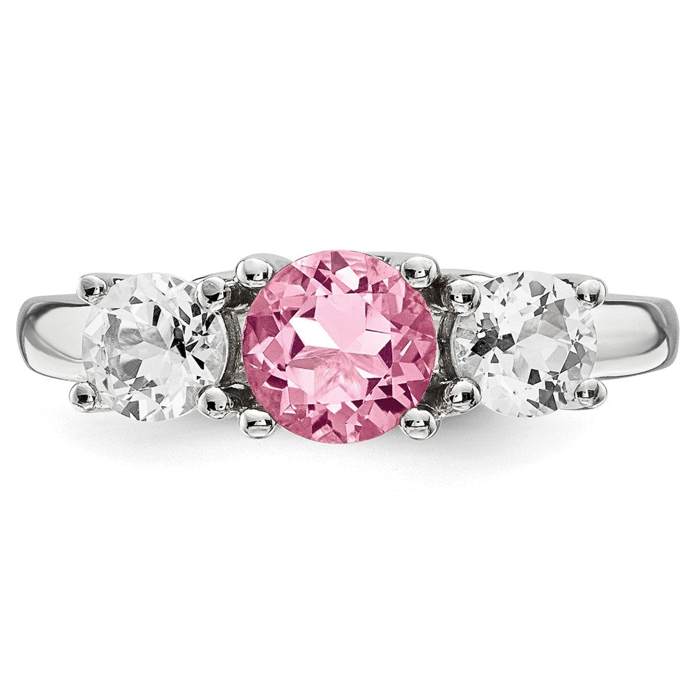 10k White Gold Survivor Collection Clear/Pink Swarovski Topaz Pamela Ring, Size: 7
